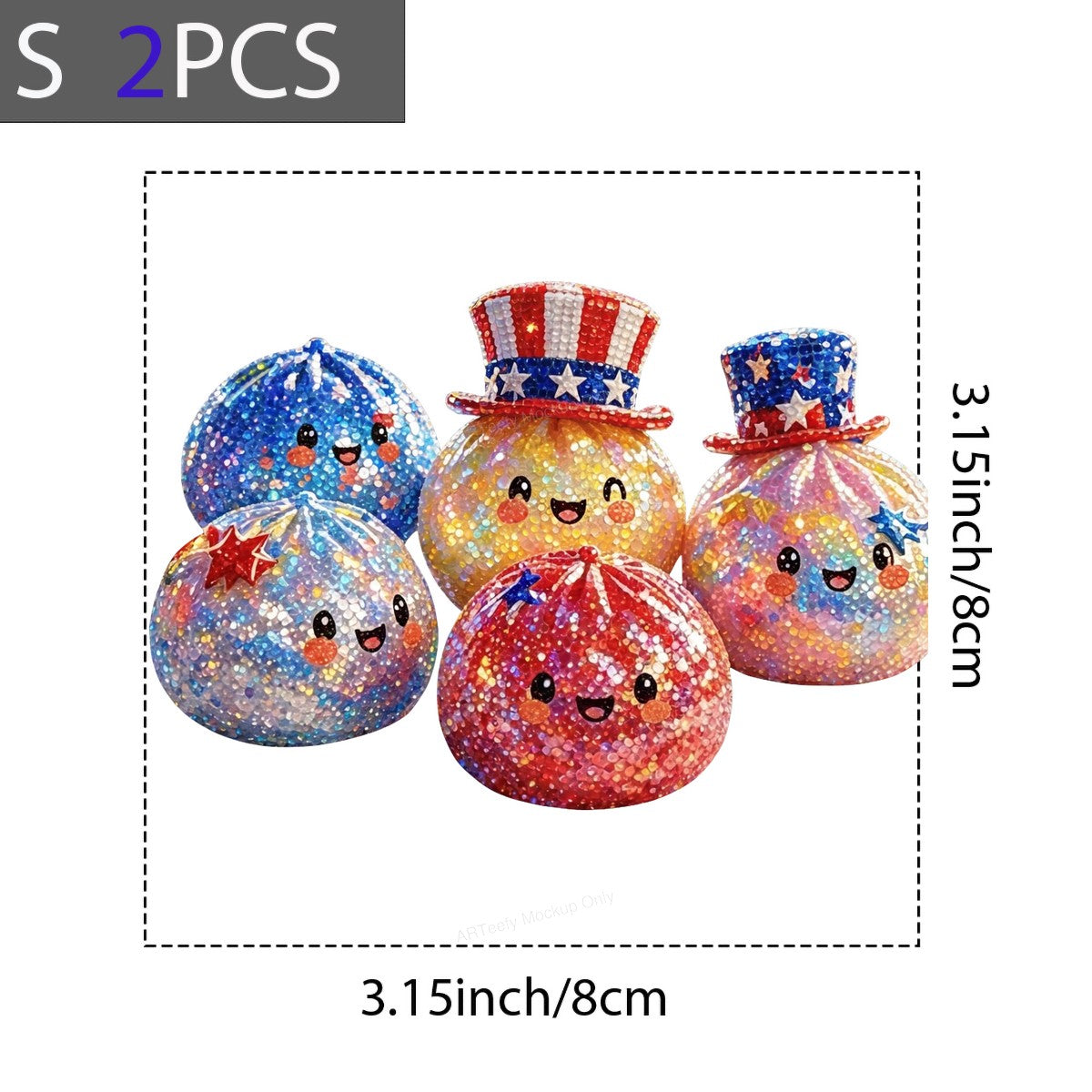 DTF Transfer Patriotic Glitter Smiley Fireworks Characters Graphic for 4th of July T Shirts and Holiday Apparel - 8