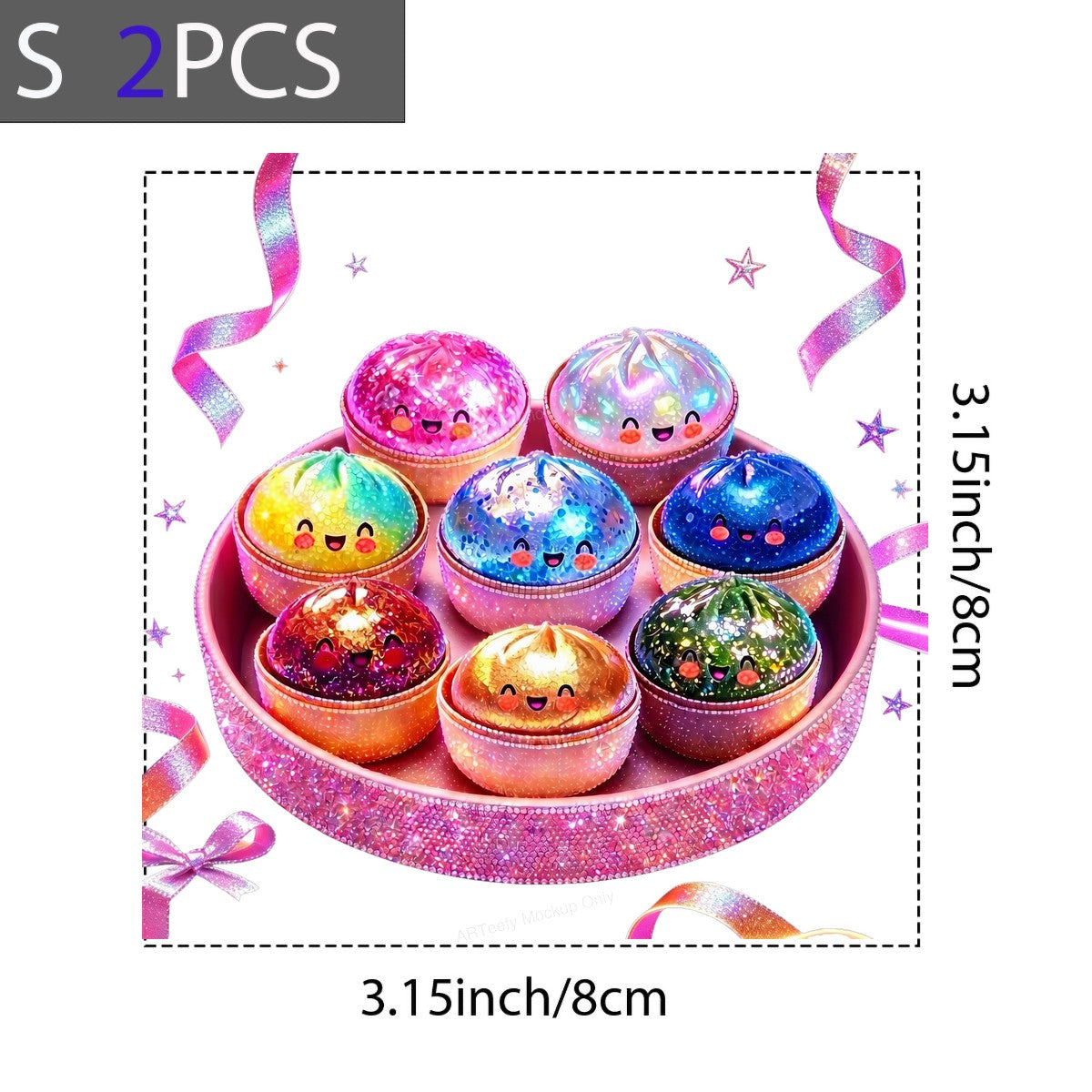 DTF Transfer Kawaii Rainbow Dumpling Characters Glitter Tray Graphic for T Shirts Hoodies and Tote Bags - 8
