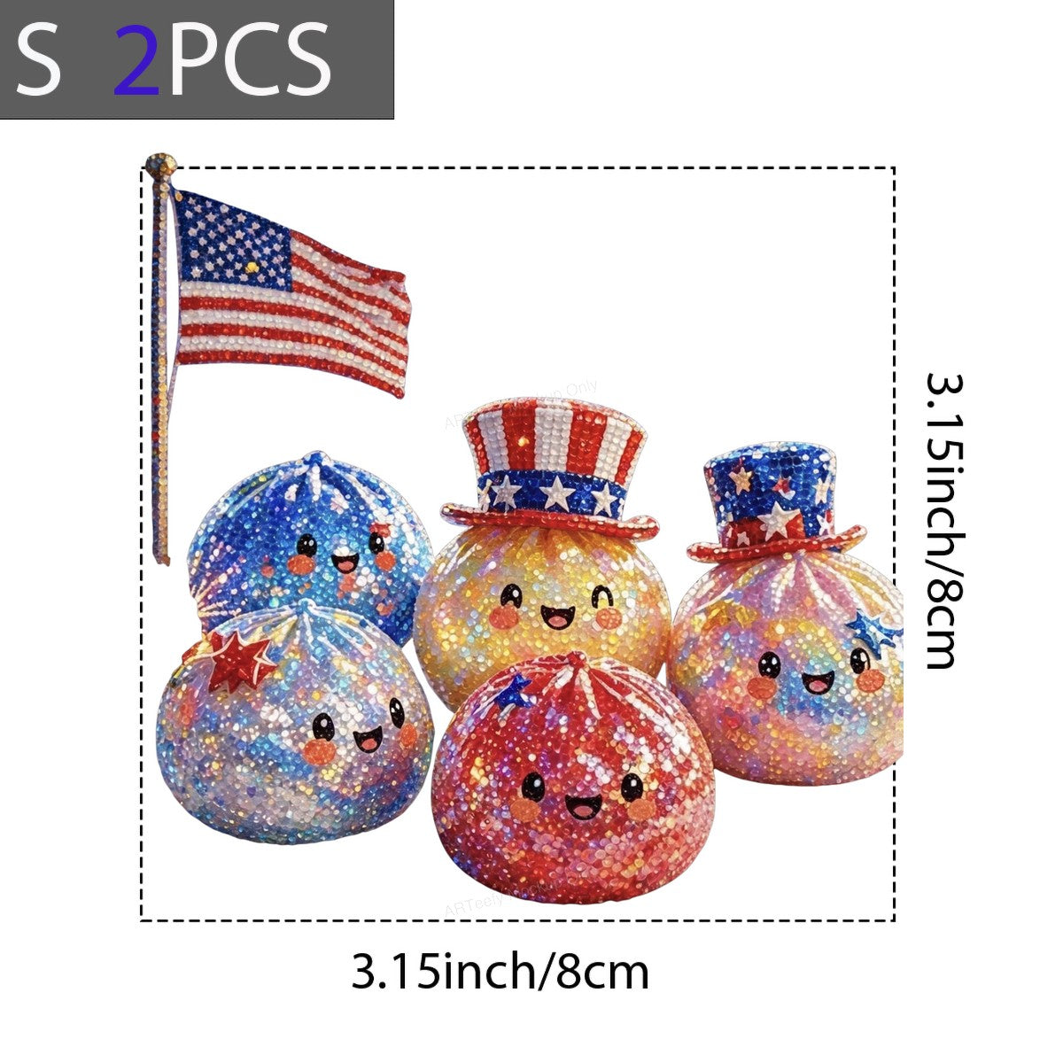 DTF Transfer Patriotic Kawaii Sparkle Faces with American Flag Graphic for 4th of July T Shirts and Hoodies - 8
