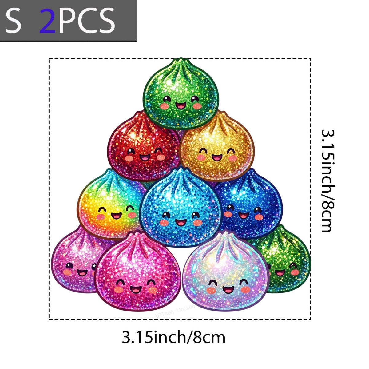 DTF Transfer Rainbow Glitter Dumpling Faces Kawaii Graphic for T Shirts Hoodies and Tote Bags - 8