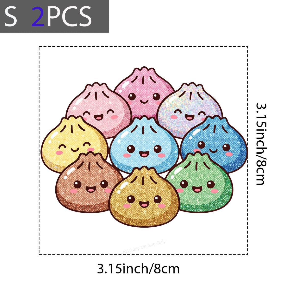 DTF Transfer Cute Glitter Rainbow Dumpling Faces Graphic for T Shirts Hoodies and Tote Bags - 8
