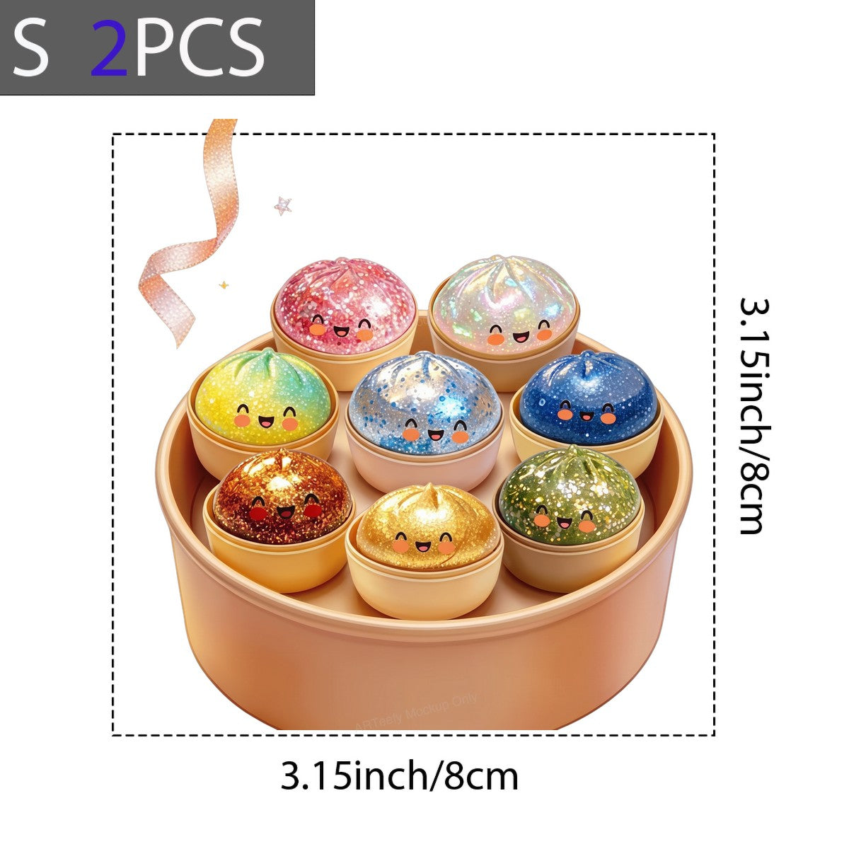 Funny Graphic Transfer Cute Glitter Dumpling Faces Cartoon Steamer Basket Design for T Shirts Hoodies and Tote Bags - 8