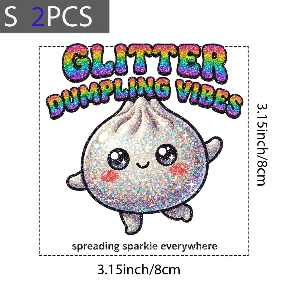 DTF Heat Transfer Glitter Dumpling Vibes Rainbow Sparkle Graphic for T Shirts Hoodies and Tote Bags - 8