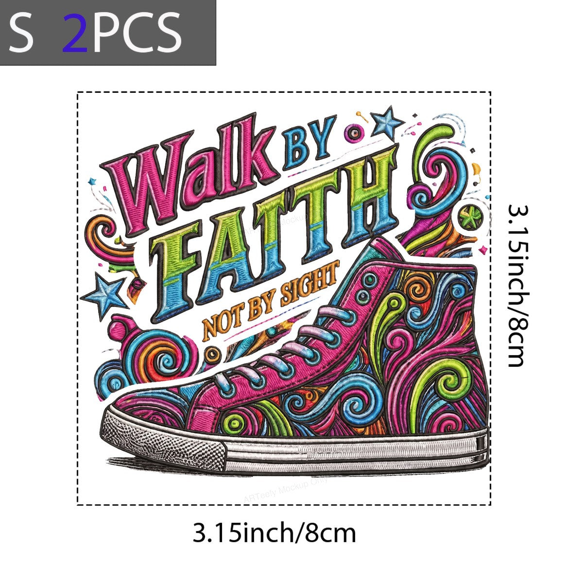 Christian Heat Transfer Walk By Faith Not By Sight Colorful Sneaker Graphic for T Shirts Hoodies and Tote Bags - 8
