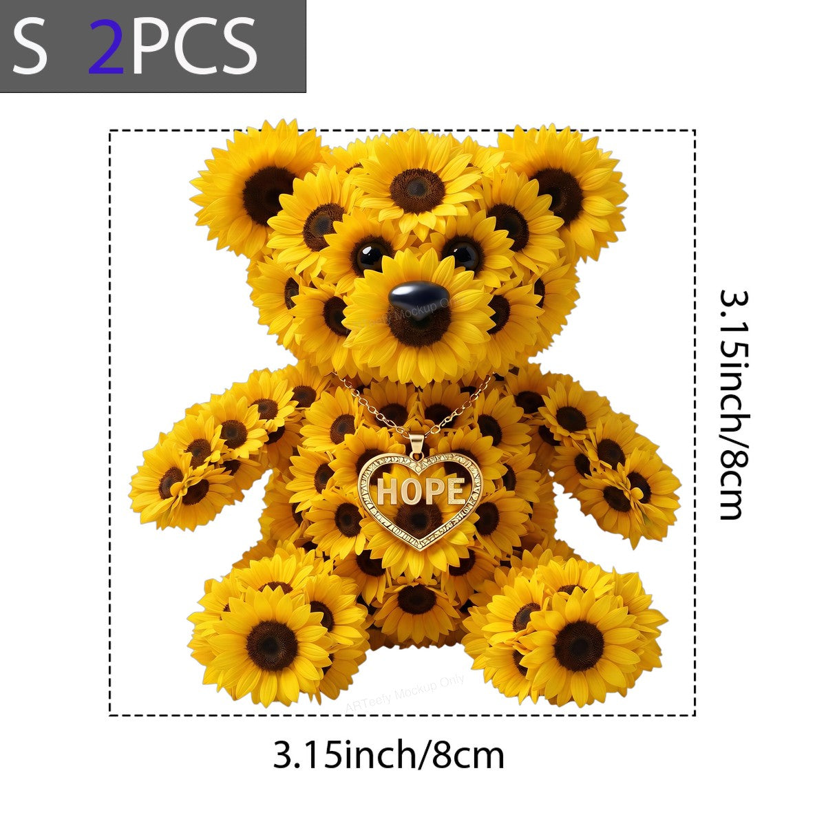 DTF Heat Transfer Hope Sunflower Teddy Bear Heart Pendant Graphic for T Shirts Hoodies and Tote Bags - 8