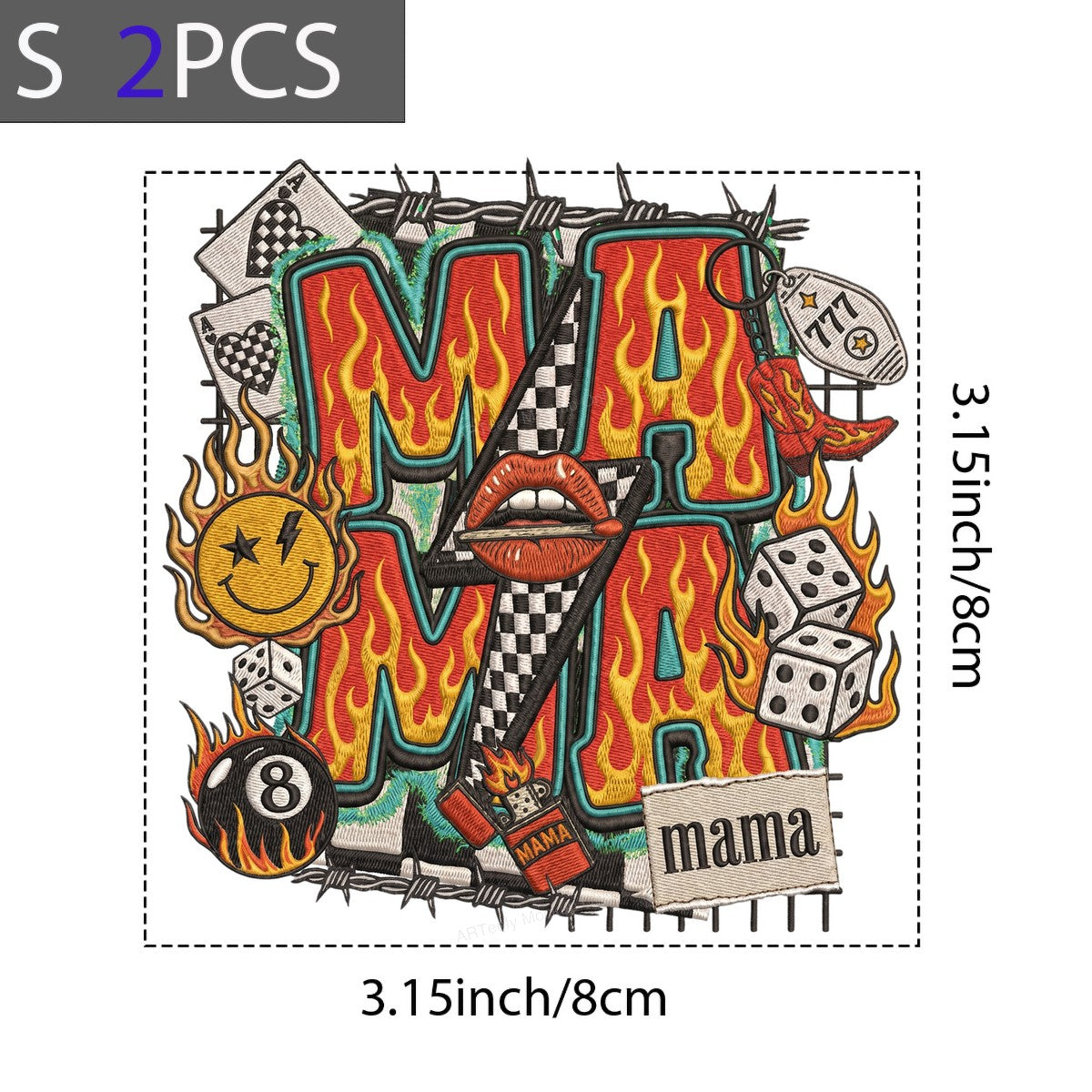 DTF Transfer Rock n Roll Mama Flaming Letters and Checkerboard Lips Graphic for T Shirts Hoodies and Tote Bags - 8