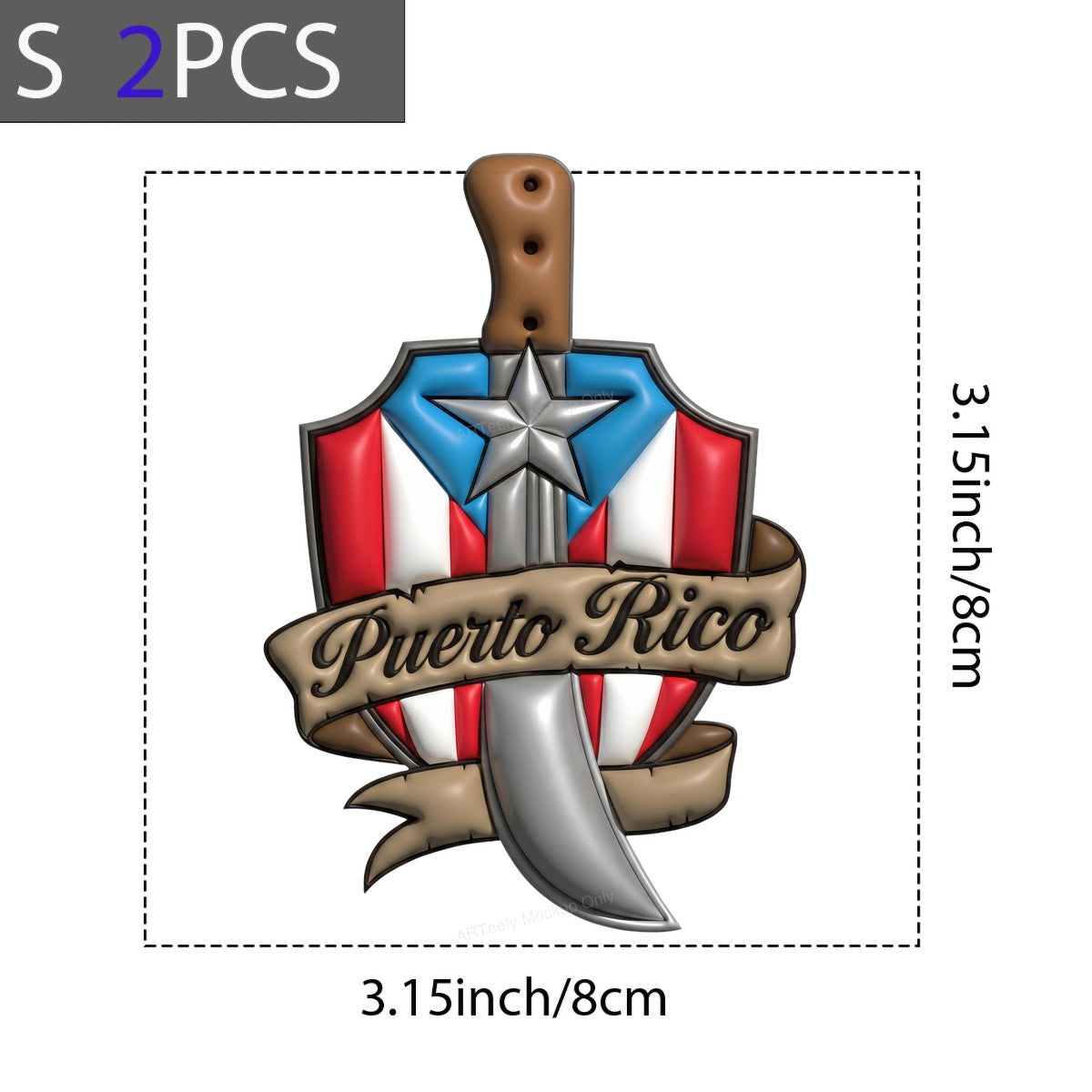 DTF Heat Transfer Puerto Rico Flag Shield with Knife Graphic for T Shirts Hoodies and Tote Bags - 8