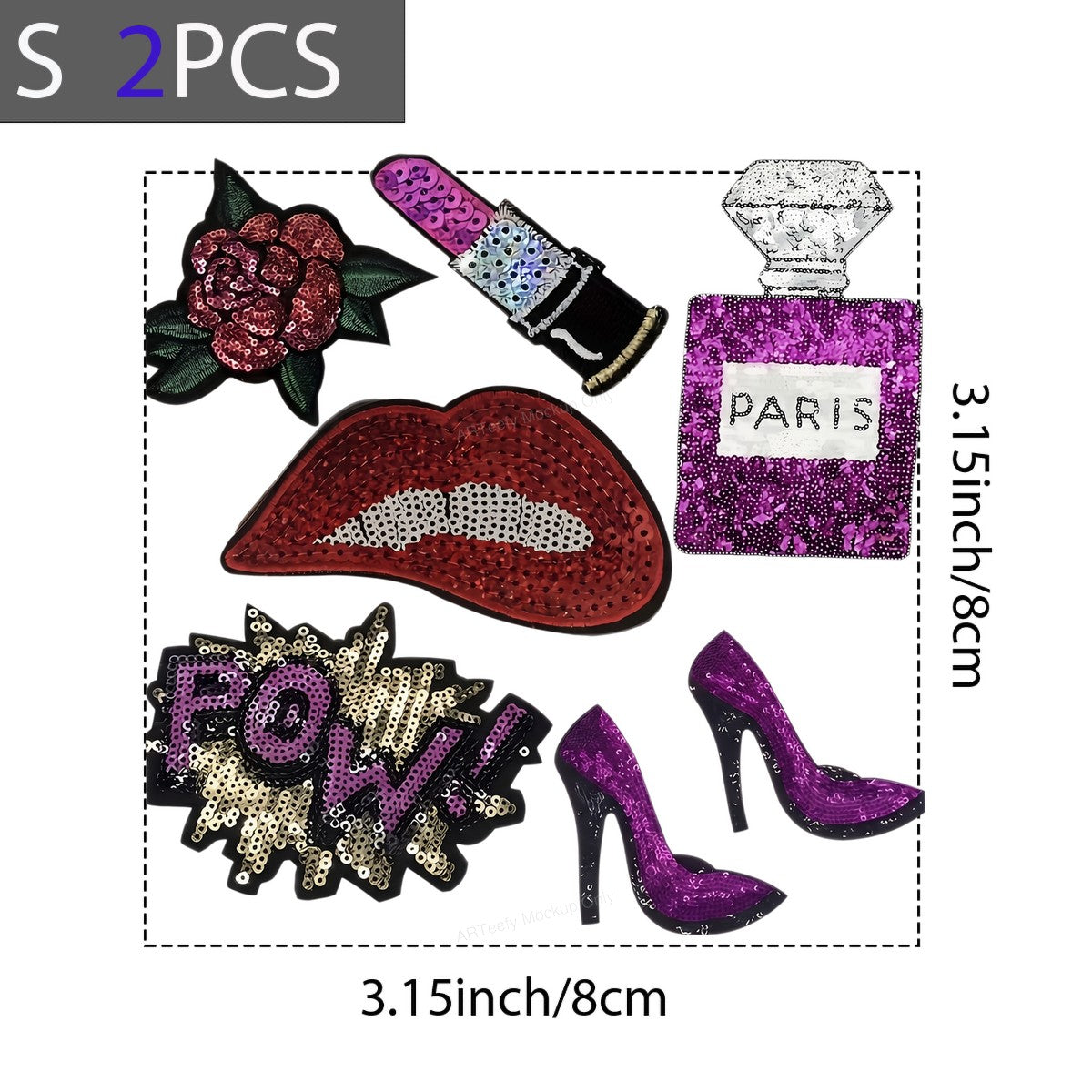Heat Transfer Patch Glam Lips Lipstick Perfume and Heels Sequin Graphic for T Shirts Jackets and Tote Bags - 8