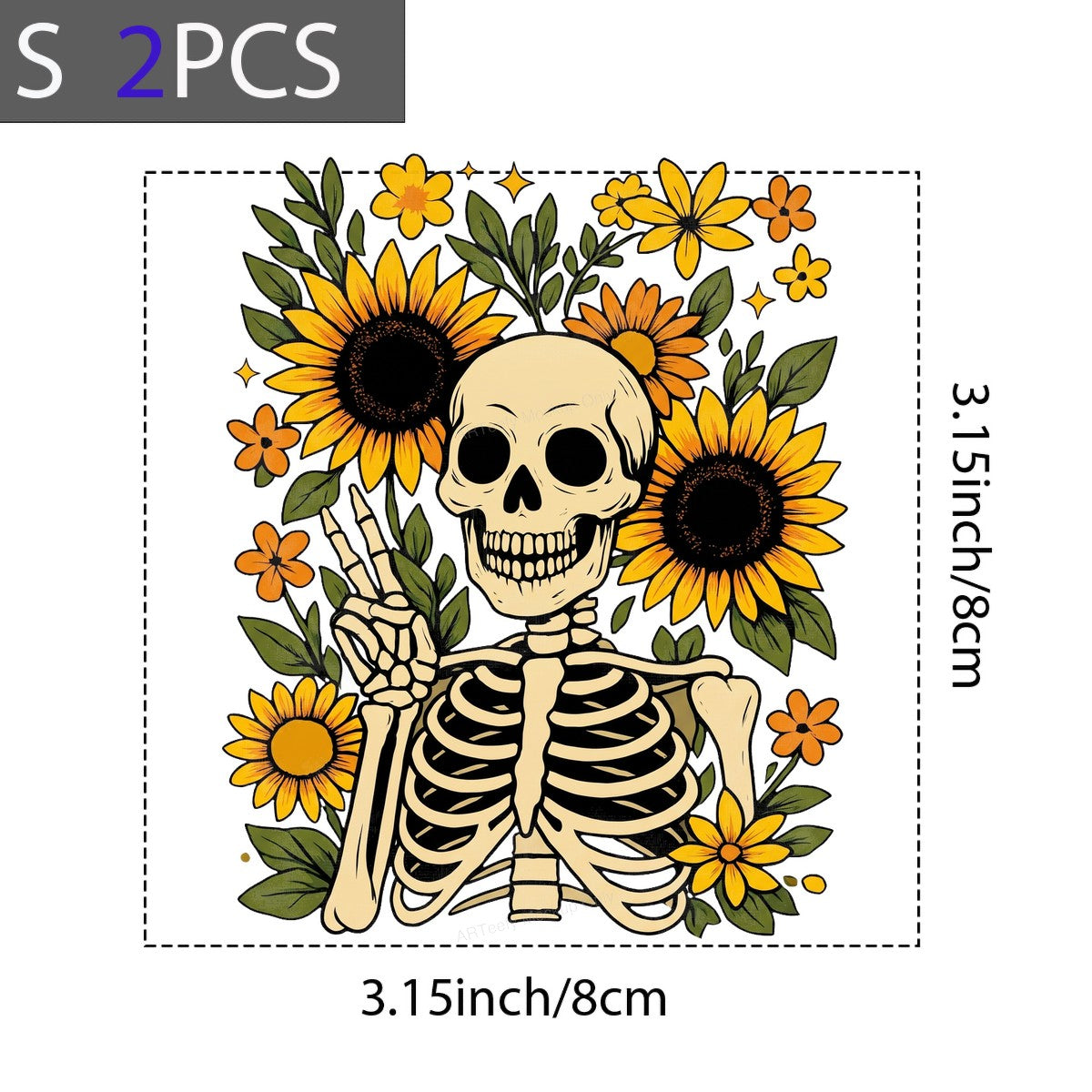 DTF Heat Transfer Peace Sign Skeleton with Sunflowers Retro Floral Graphic for T Shirts Hoodies and Tote Bags - 8