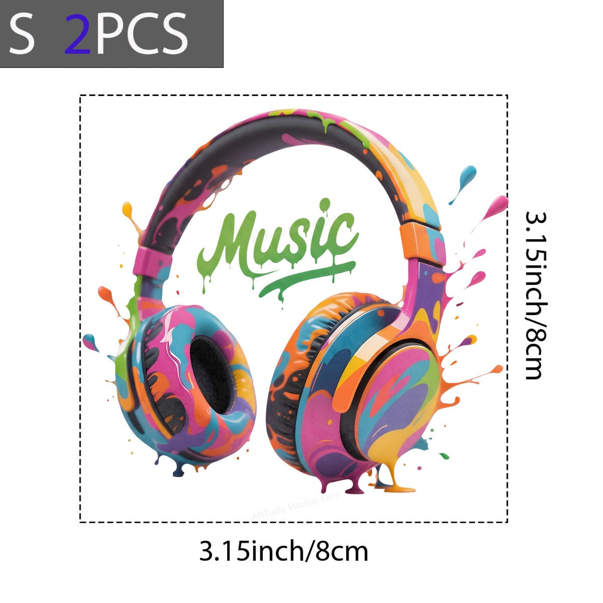 DTF Transfer Colorful Headphones Music Splash Graphic for T Shirts Hoodies and Tote Bags - 8