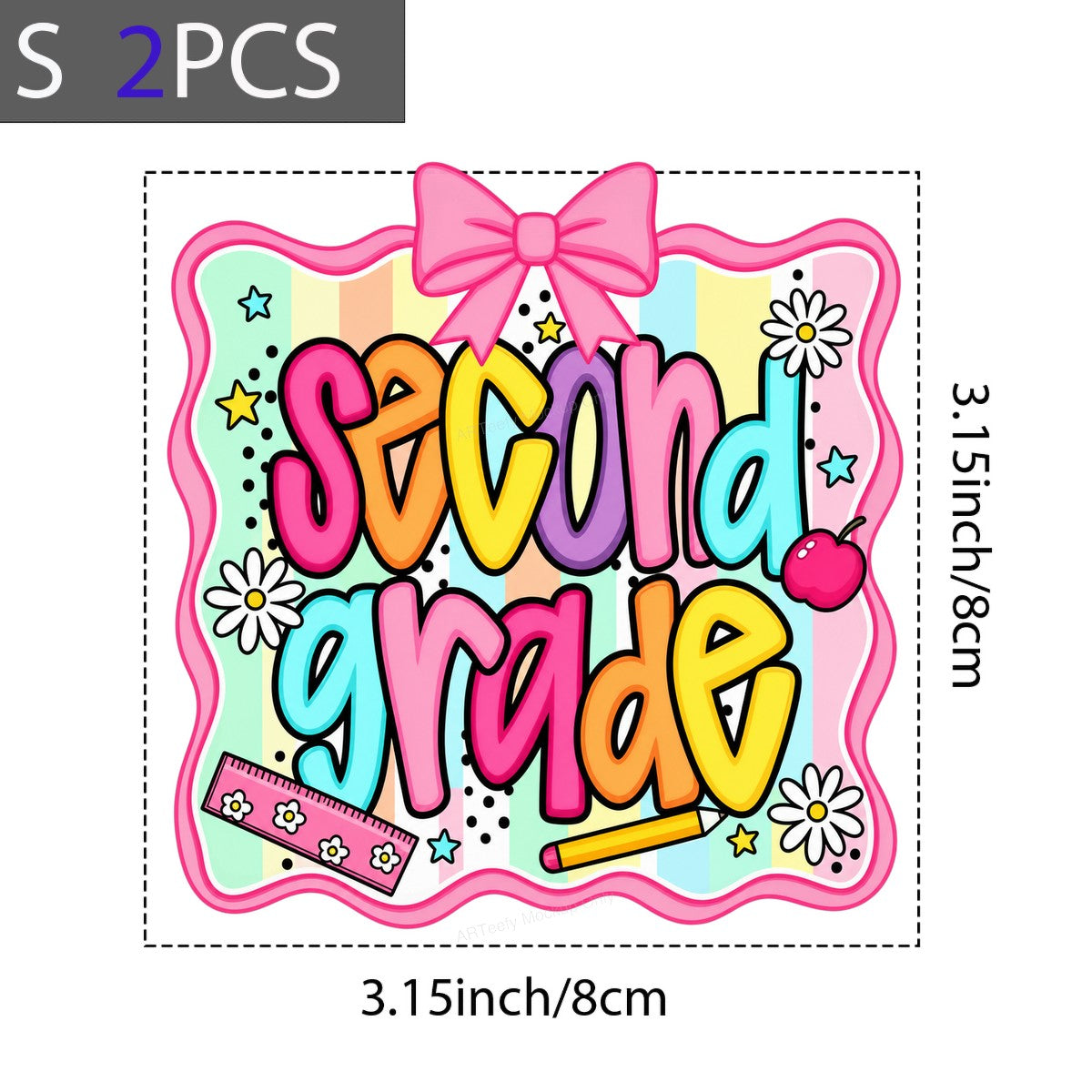 DTF Heat Transfer Second Grade Pastel Rainbow Bow and School Icons Graphic for T Shirts Hoodies and Back to School Gifts - 8
