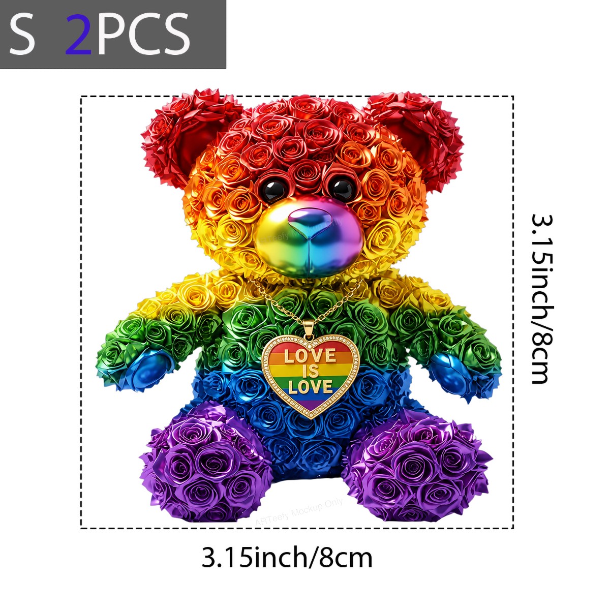 DTF Transfer Love Is Love Rainbow Rose Teddy Bear Graphic for Pride Shirts and LGBTQ Apparel - 8