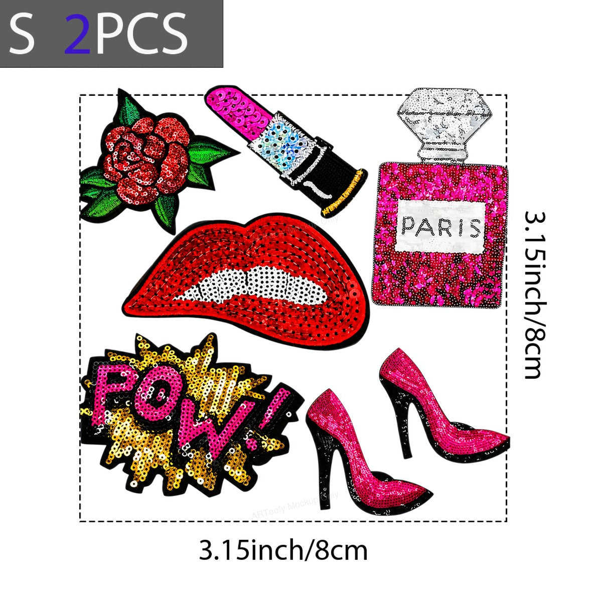 Heat Transfer Patch Glam Lips Lipstick Perfume and Heels Sequin Graphic for T Shirts Jackets and Tote Bags - 8