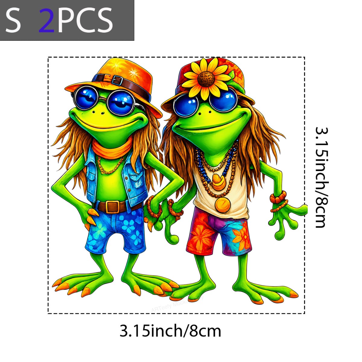 DTF Transfer Hippie Frogs with Sunglasses Tropical Graphic for T Shirts Hoodies and Summer Beachwear - 8
