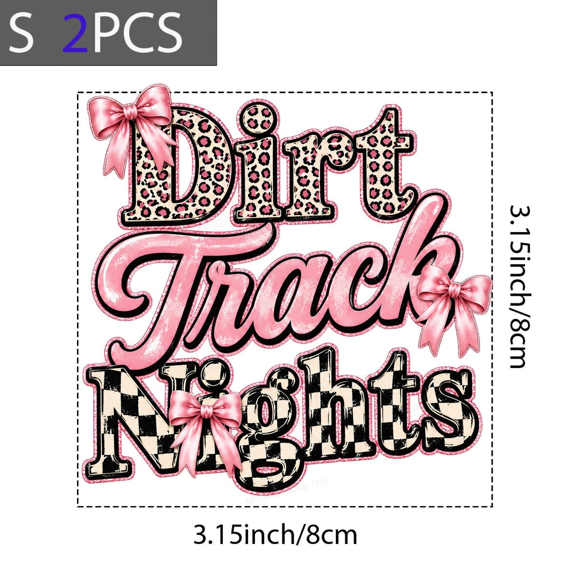 DTF Heat Transfer Dirt Track Nights Leopard and Checkered Bow Graphic for T Shirts Hoodies and Racing Apparel - 8