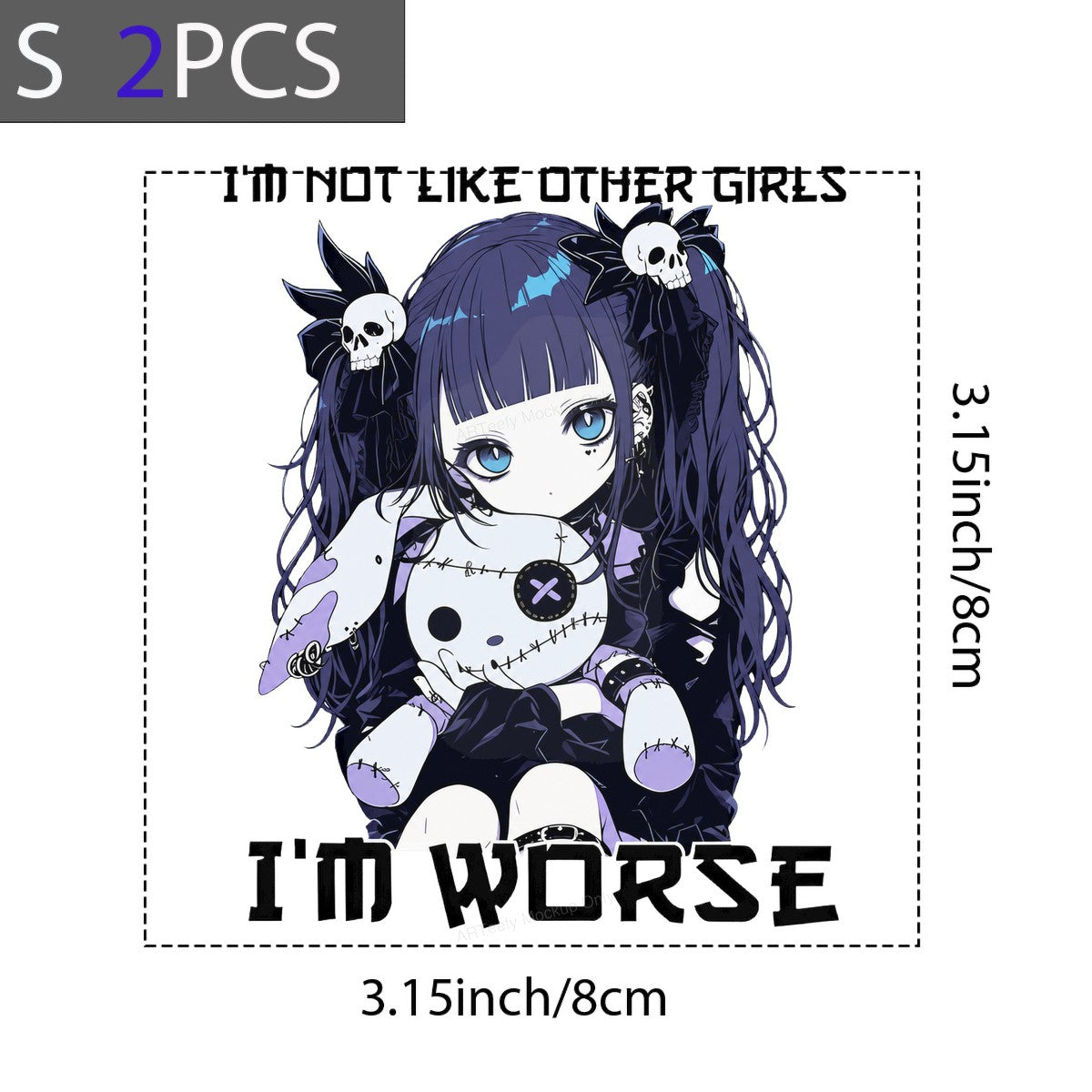 DTF Heat Transfer I’m Not Like Other I’m Worse Gothic Anime Girl with Skull Bows Graphic for T Shirts Hoodies and Tote Bags - 8
