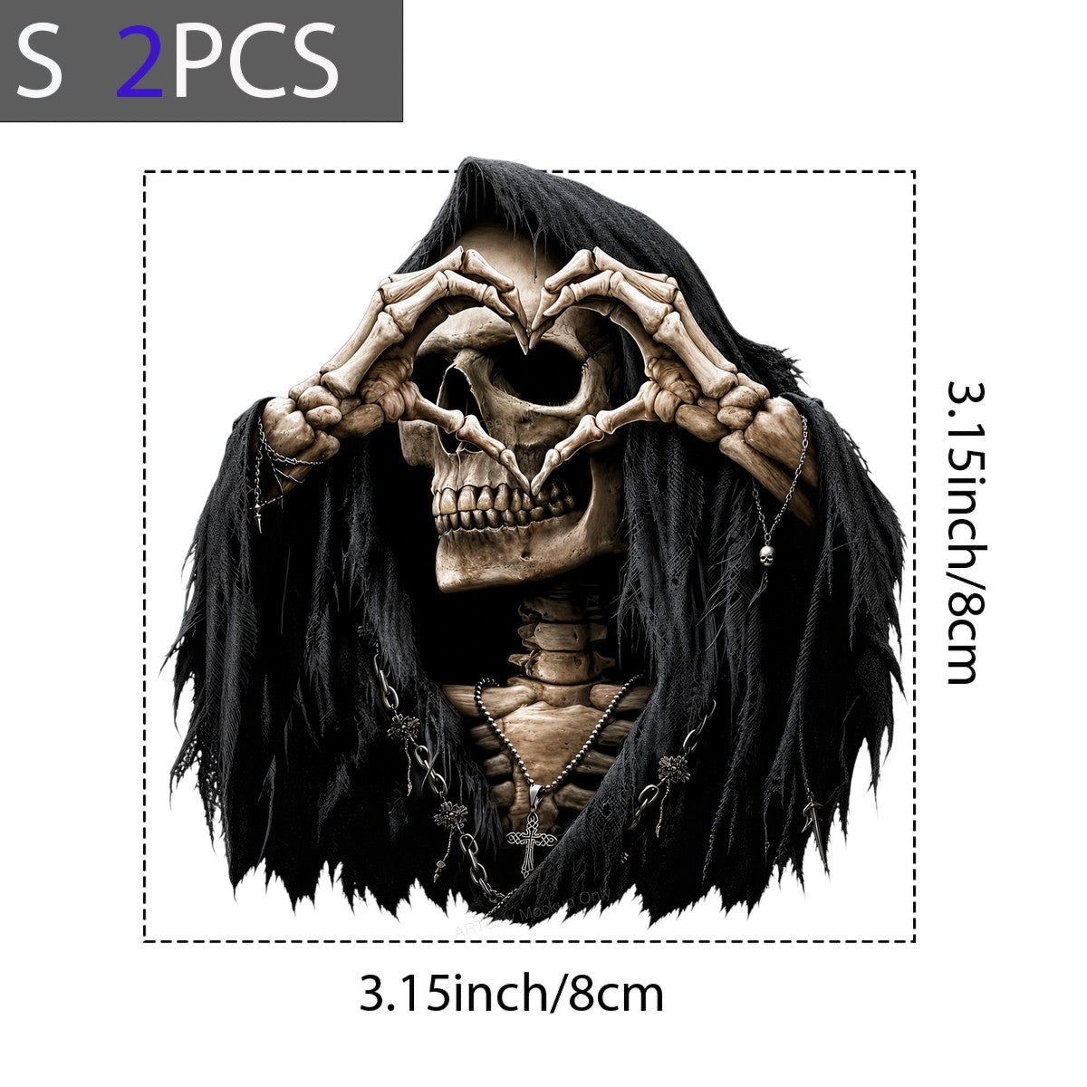 DTF Transfer Grim Reaper Skeleton Heart Hands Gothic Cloak Graphic for T Shirts Hoodies and Halloween Shirts - 8