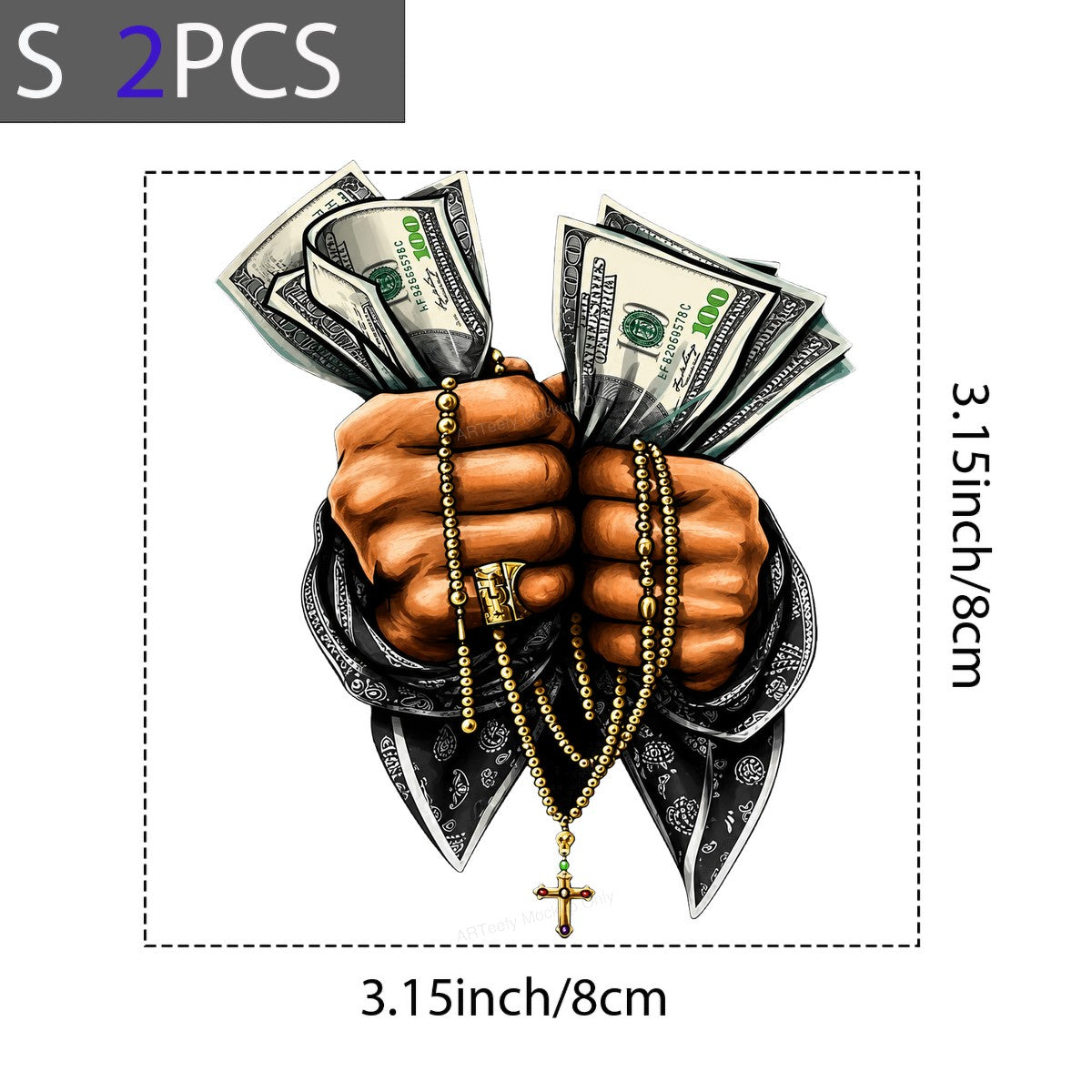 DTF Heat Transfer Praying Hands with Cash and Gold Cross Bandana Art Graphic for T Shirts Hoodies and Streetwear Apparel - 8