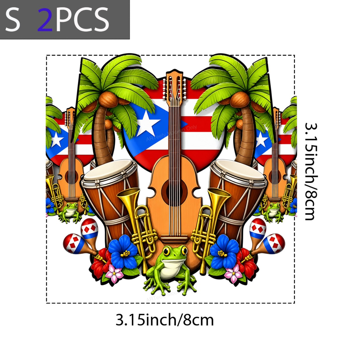 DTF Heat Transfer Puerto Rico Flag Guitar and Drum Tropical Frog Graphic for T Shirts Hoodies and Tote Bags - 8