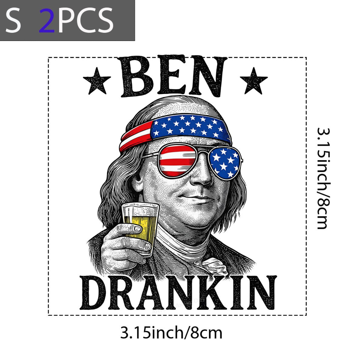 Funny Graphic Transfer “Ben Drankin” Patriotic Beer Quote Design for 4th of July T Shirts and Party Apparel - 8