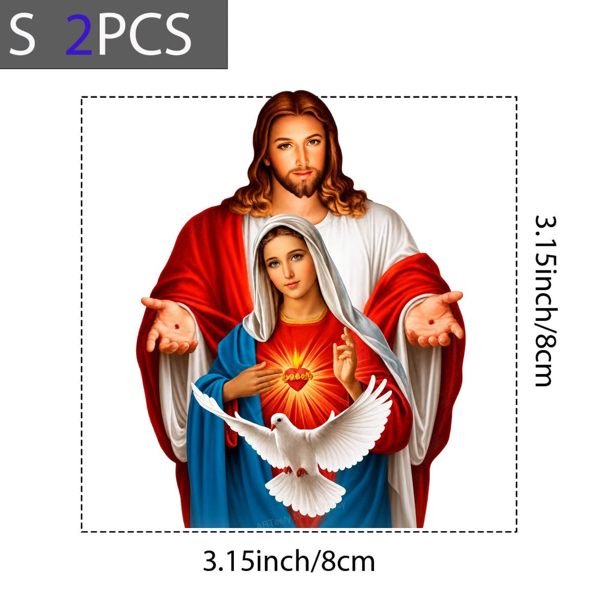 Christian Heat Transfer Sacred Hearts with White Dove Religious Artwork for T Shirts Hoodies and Tote Bags - 8