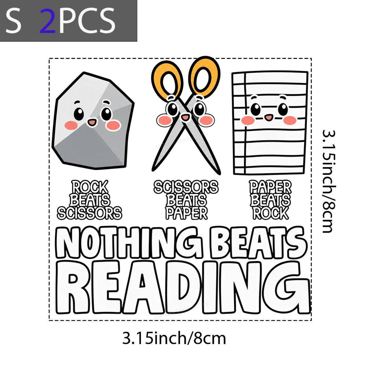 Funny Graphic Transfer Nothing Beats Reading Rock Paper Scissors Cartoon Design for Teacher Shirts and Book Lover Apparel - 8