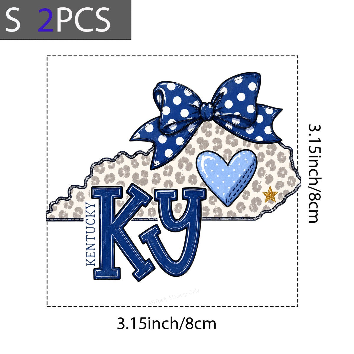 DTF Heat Transfer Kentucky KY State Outline with Polka Dot Bow and Heart Graphic for T Shirts Hoodies and Tote Bags - 8