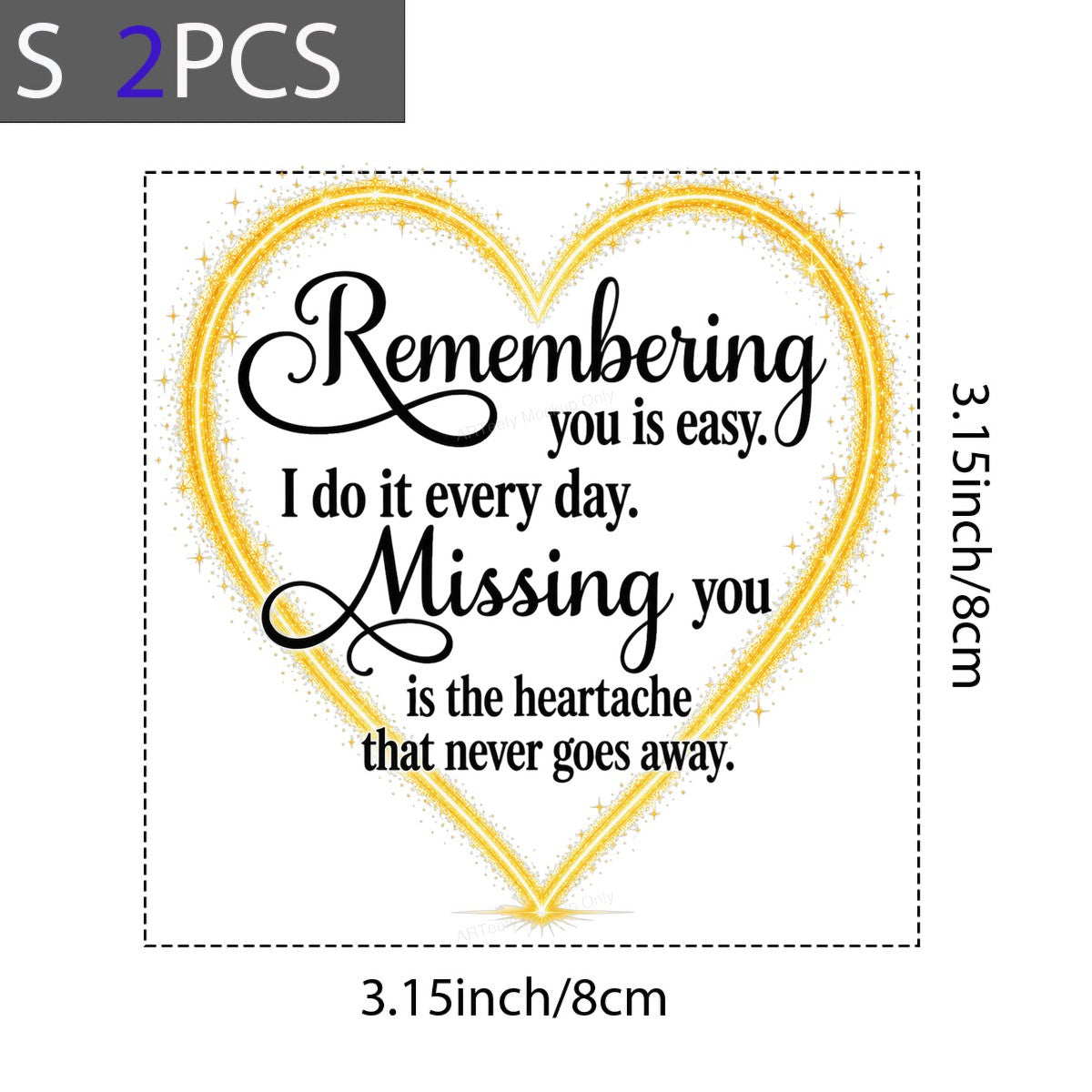 DTF Transfer Remembering You Memorial Quote Golden Sparkle Heart Graphic for T Shirts Hoodies and Memorial Apparel - 8