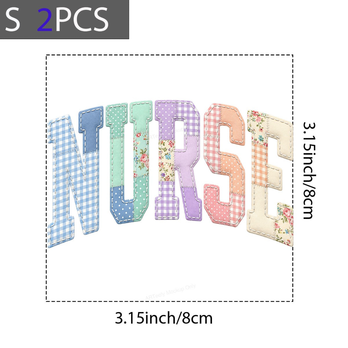 DTF Heat Transfer Patchwork NURSE Quilted Gingham Floral Letters Graphic for T Shirts Hoodies and Tote Bags - 8