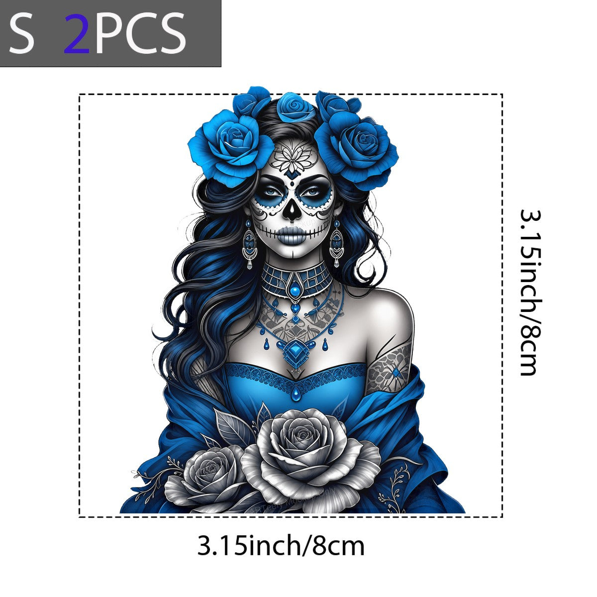 DTF Heat Transfer Gothic Blue Rose Bride Tattooed Woman Art Graphic for T Shirts Hoodies and Tote Bags - 8