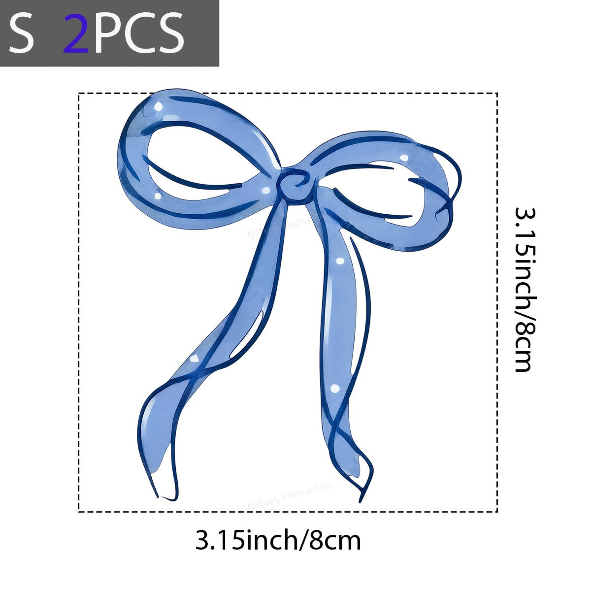 DTF Heat Transfer Pastel Blue Ribbon Bow Watercolor Graphic for T Shirts Hoodies and Tote Bags - 8