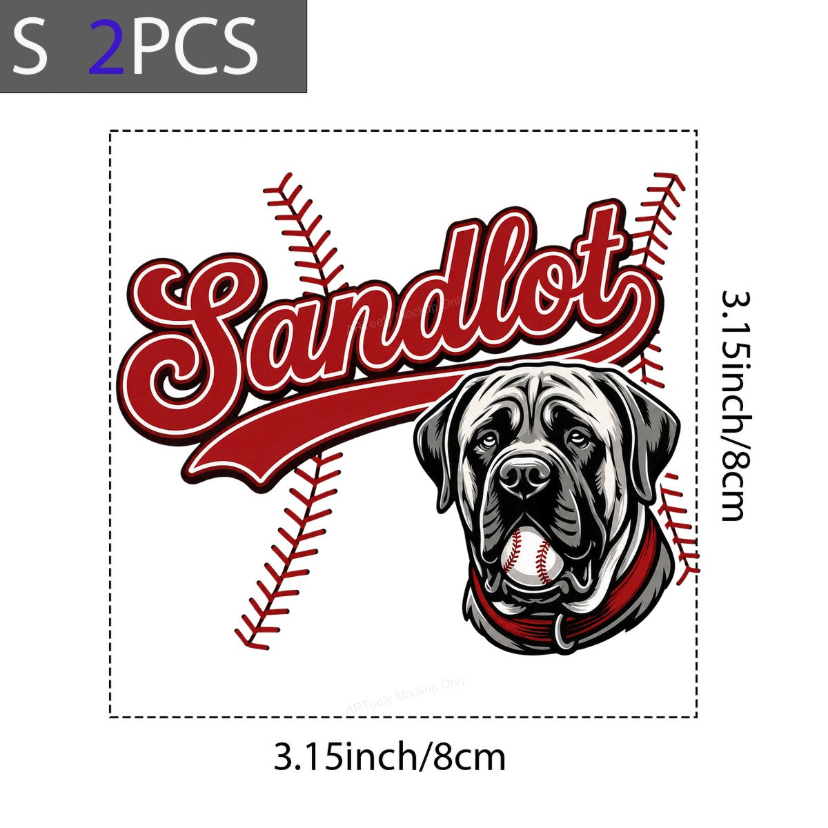 DTF Heat Transfer Sandlot Baseball Dog Graphic with Red Script Logo for T Shirts Hoodies and Team Apparel - 8