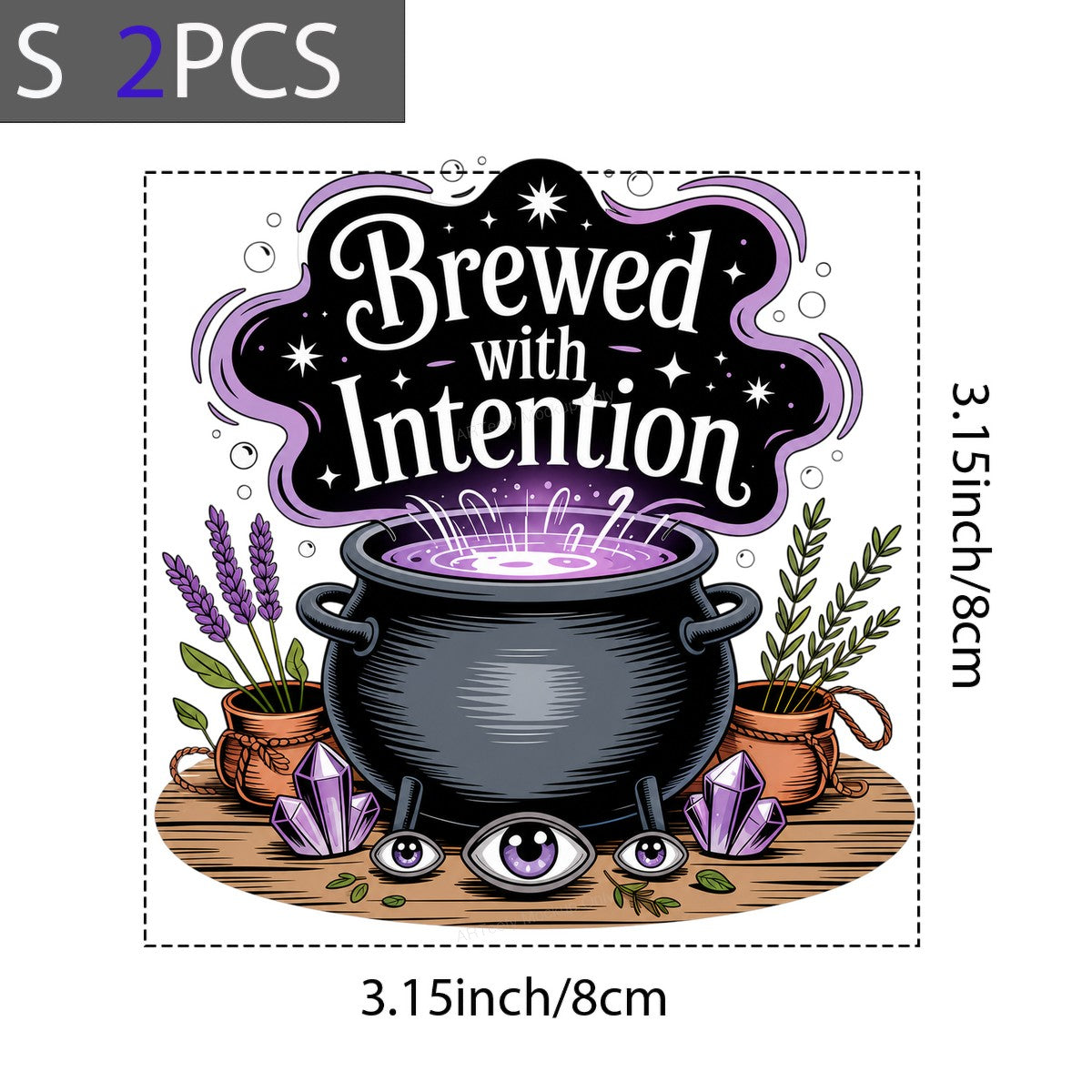 DTF Heat Transfer Brewed With Intention Witchy Cauldron and Crystals Graphic for T Shirts Hoodies and Tote Bags - 8