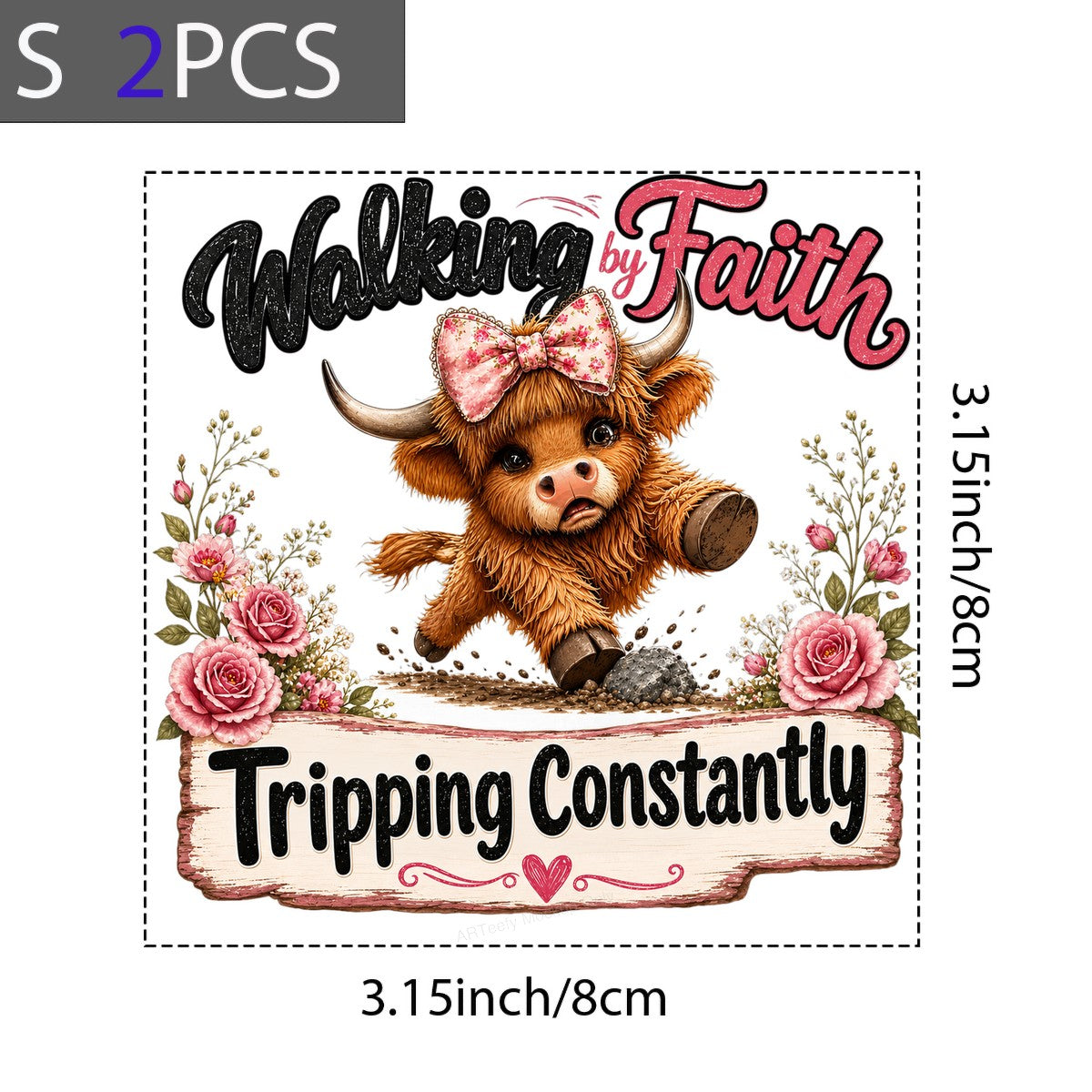 Christian Heat Transfer Walking By Faith Tripping Constantly Floral Cow Graphic for T Shirts Hoodies and Tote Bags - 8