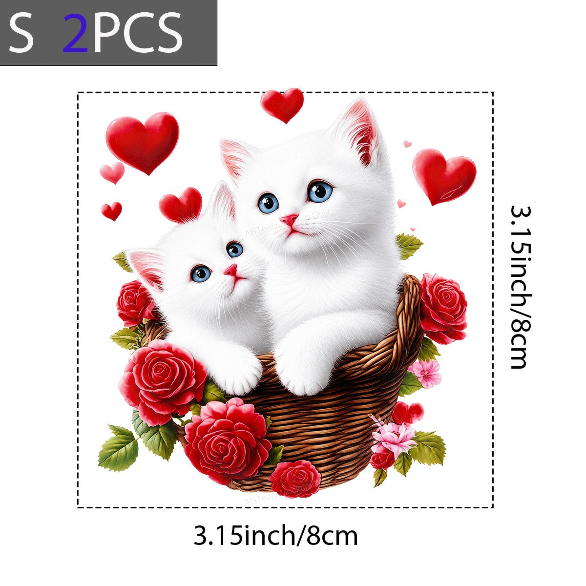 DTF Heat Transfer White Kittens in Basket with Red Roses and Hearts Graphic for T Shirts Hoodies and Gifts - 8