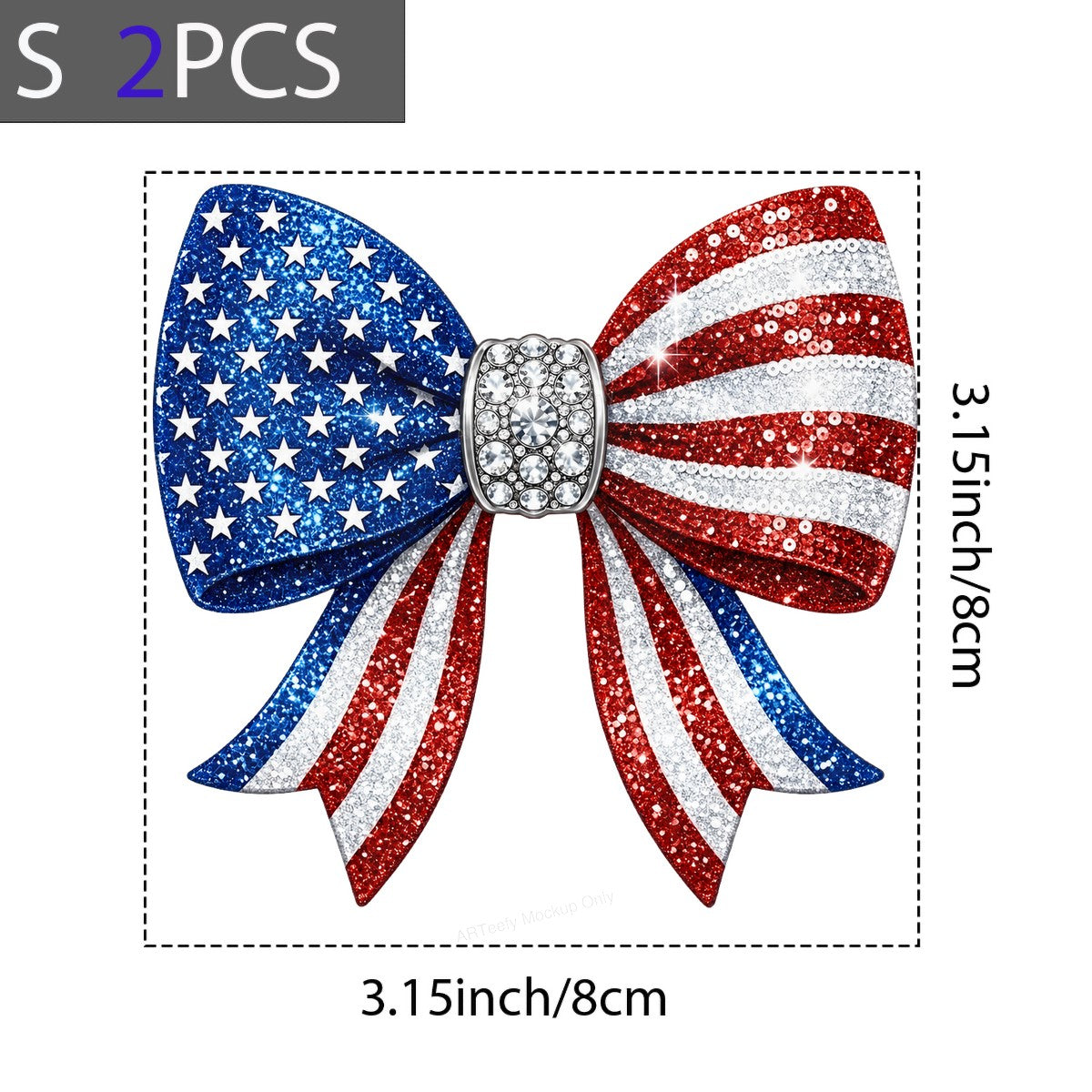 DTF Heat Transfer Patriotic Glitter American Flag Bow with Rhinestones Graphic for T Shirts Hoodies and Tote Bags - 8