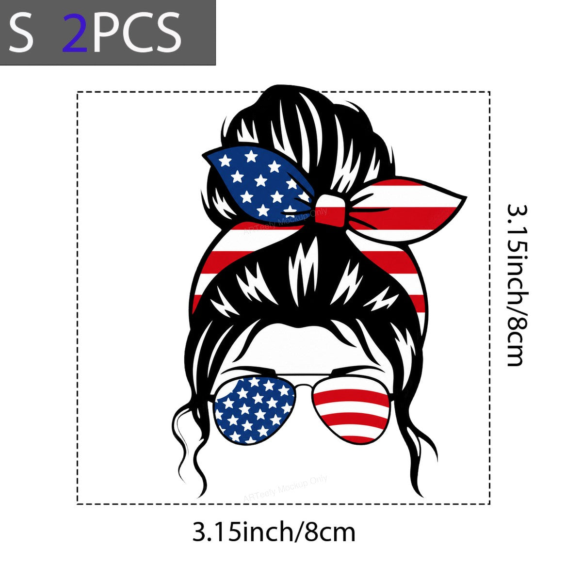 DTF Heat Transfer Patriotic Messy Bun American Flag Bandana and Sunglasses Graphic for T Shirts Hoodies and Tote Bags - 8