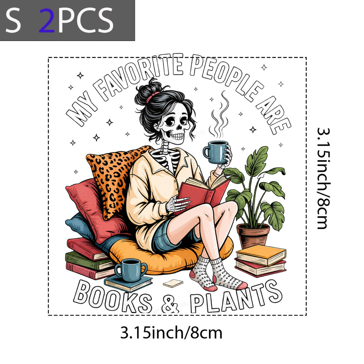 Funny Graphic Transfer My Favorite People Are Books & Plants Skeleton Girl Reading Art for T Shirts Hoodies and Tote Bags - 8