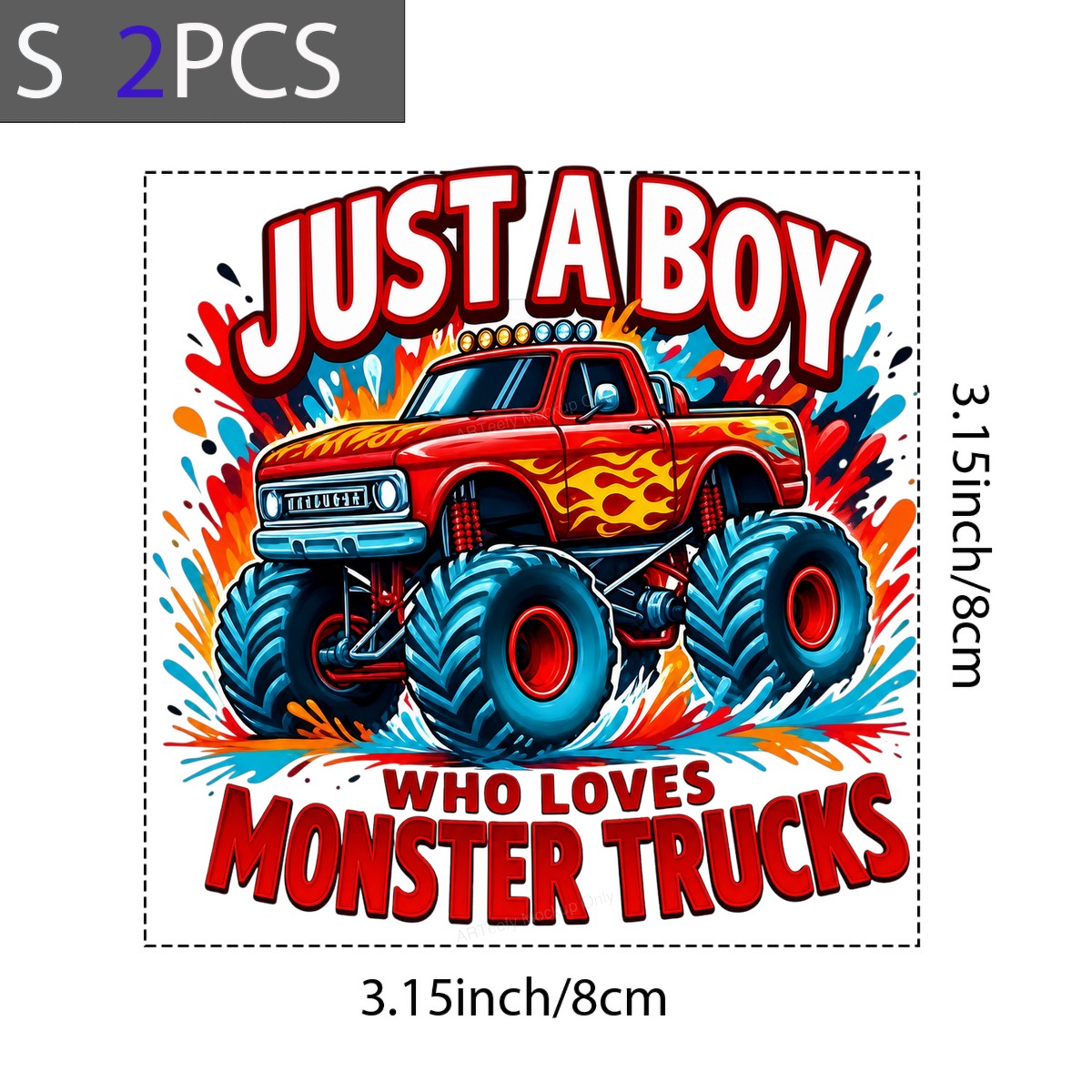 DTF Transfer Just a Boy Who Loves Monster Trucks Flame Red Truck Graphic for T Shirts Hoodies and Gifts - 8