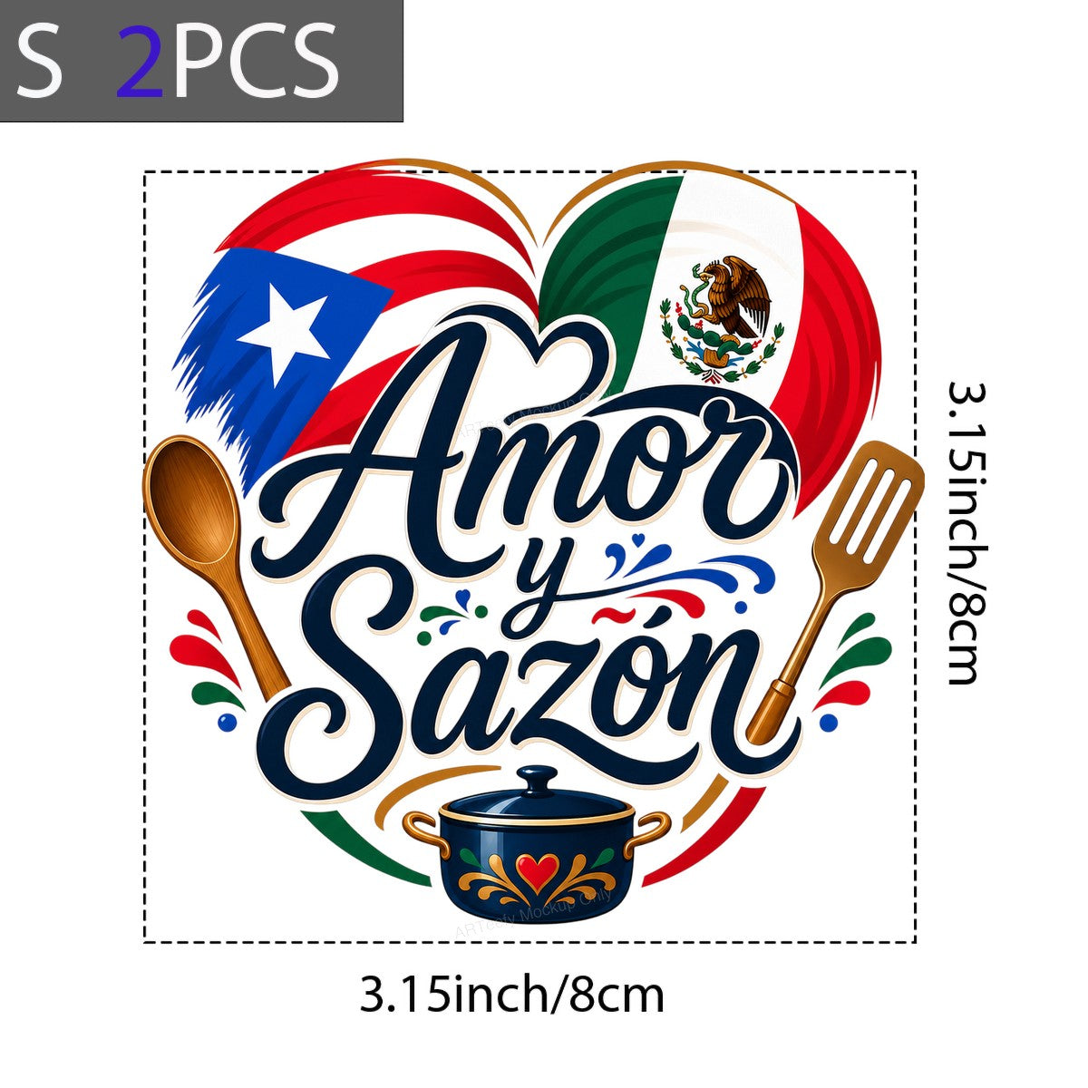 DTF Transfer Amor y Sazón Puerto Rican Mexican Flag Heart Cooking Graphic for T Shirts Aprons and Gifts - 8
