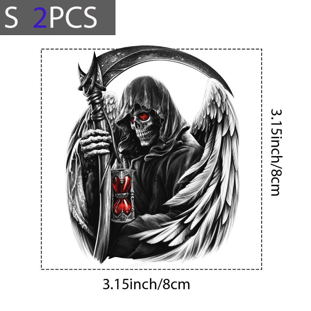 DTF Heat Transfer Grim Reaper Angel with Scythe and Red Hourglass Gothic Art for T Shirts Hoodies and Streetwear - 8