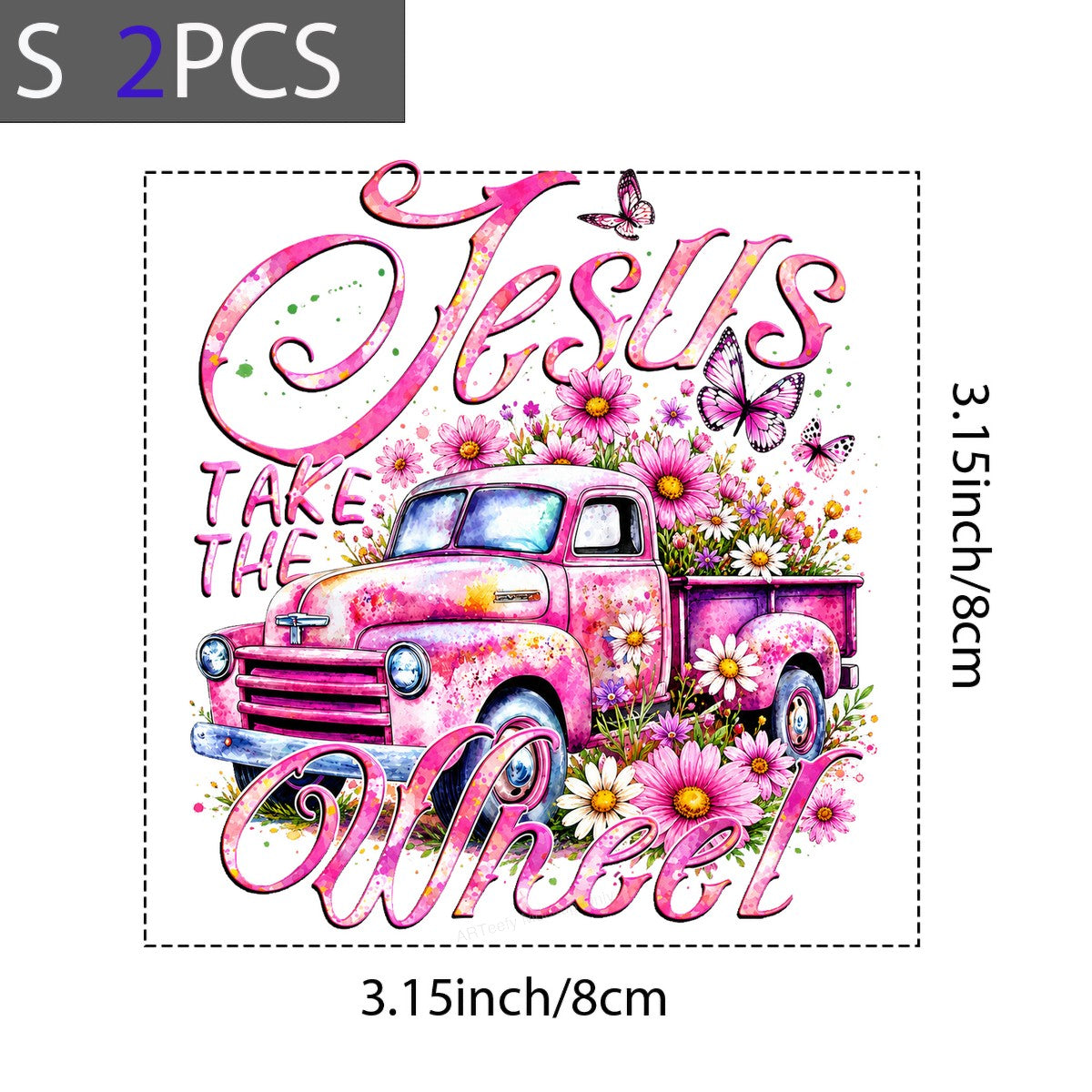 Christian Heat Transfer Jesus Take The Wheel Pink Vintage Truck with Flowers Graphic for T Shirts Hoodies and Tote Bags - 8