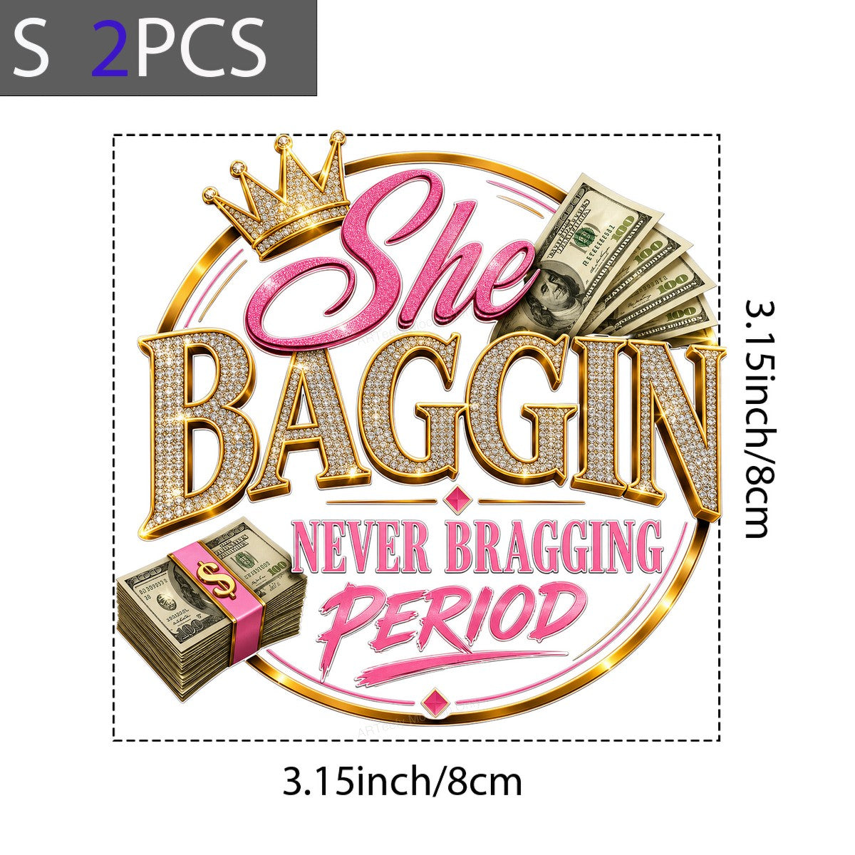 DTF Transfer She Baggin Never Bragging Period Money Crown Glitter Graphic for T Shirts Hoodies and Casual Wear - 8