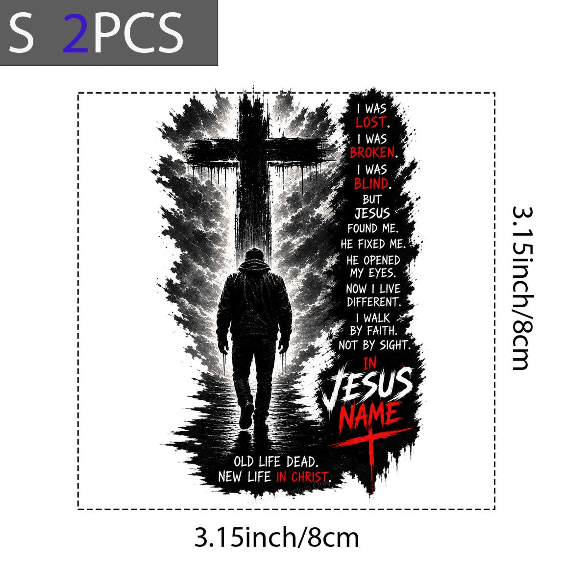Christian Heat Transfer In Jesus Name Cross and Man Walking Graphic for T Shirts Hoodies and Christian Apparel - 8