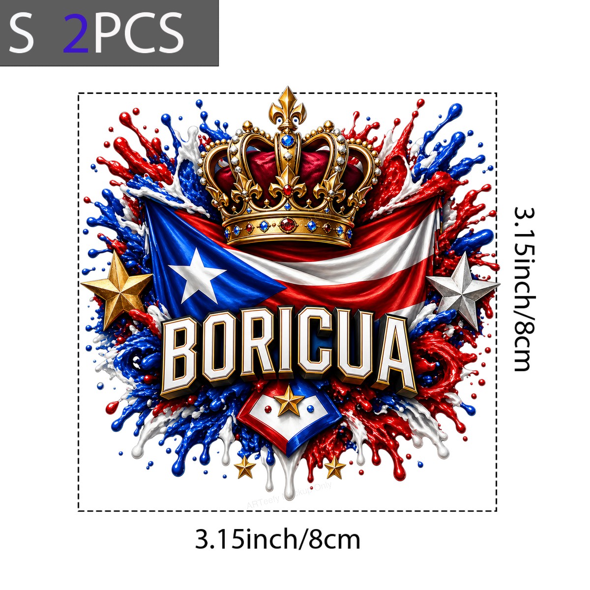 DTF Heat Transfer Boricua Puerto Rican Flag with Crown Splash Art Graphic for T Shirts Hoodies and Tote Bags - 8