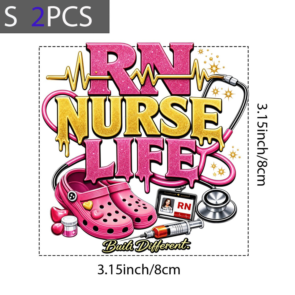 DTF Transfer RN Nurse Life Built Different Glitter Clogs and Stethoscope Graphic for T Shirts Hoodies and Gifts - 8