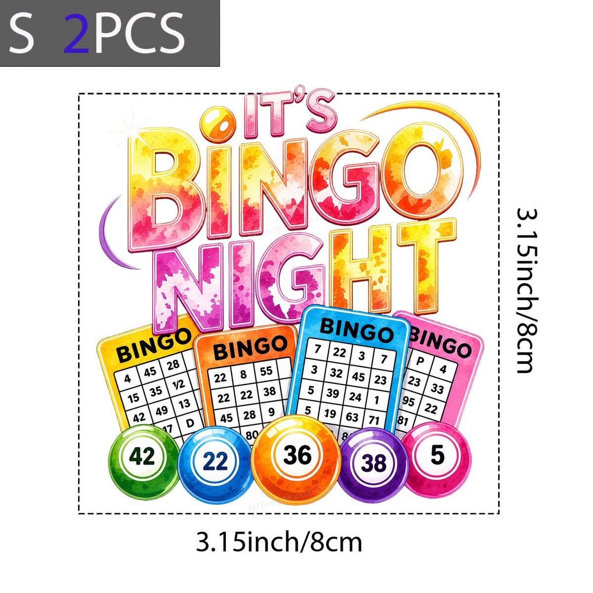 DTF Transfer It’s Bingo Night Quote with Colorful Cards and Balls Graphic for T Shirts Hoodies and Party Apparel - 8