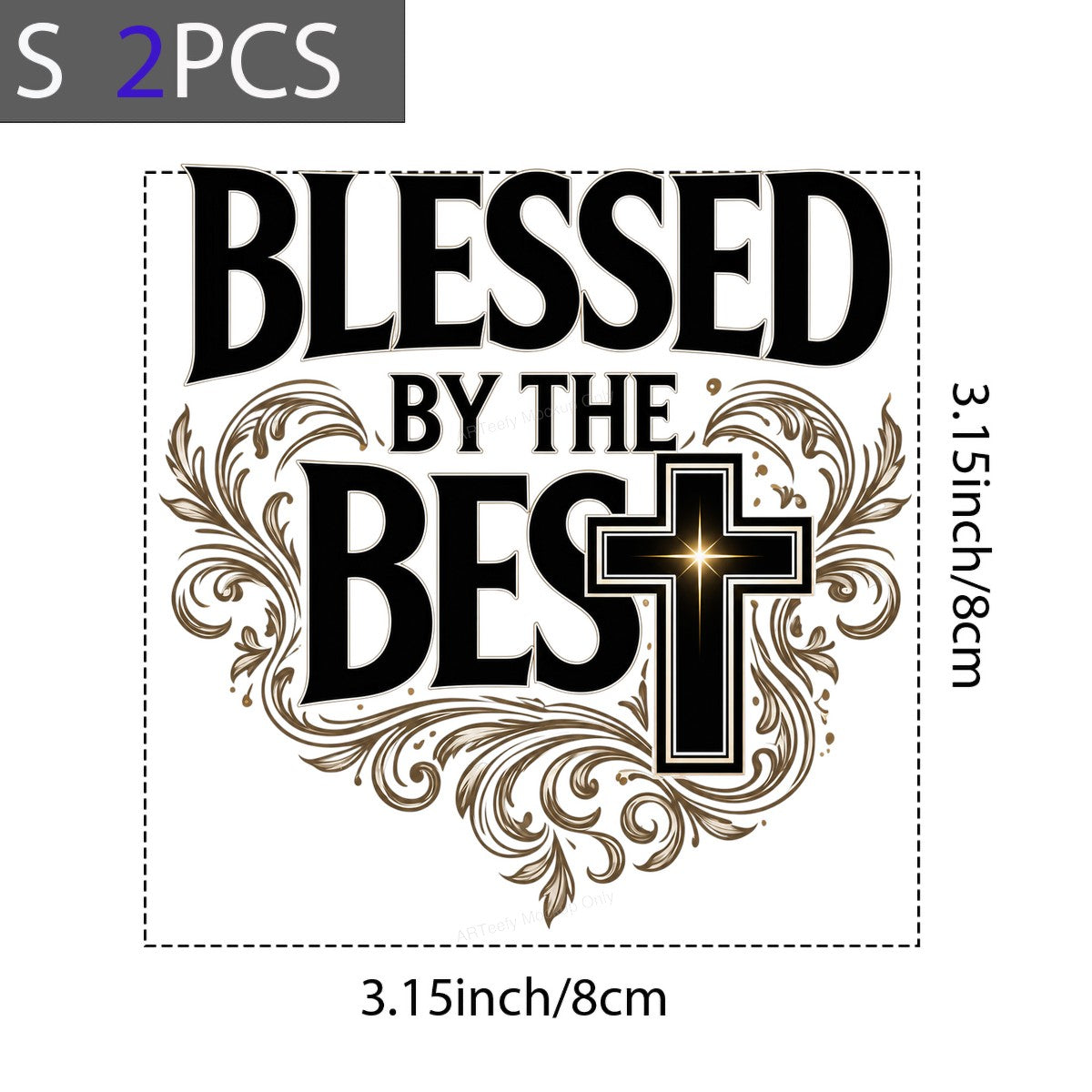 Christian Heat Transfer Blessed By The Best Cross with Gold Flourish Graphic for T Shirts Hoodies and Tote Bags - 8