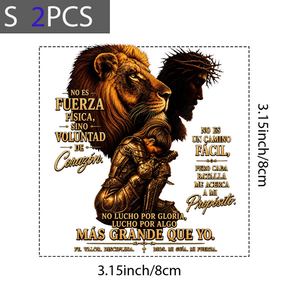 Christian Heat Transfer Lion and Armored Warrior Spanish Faith Quote Graphic for T Shirts Hoodies and Christian Apparel - 8