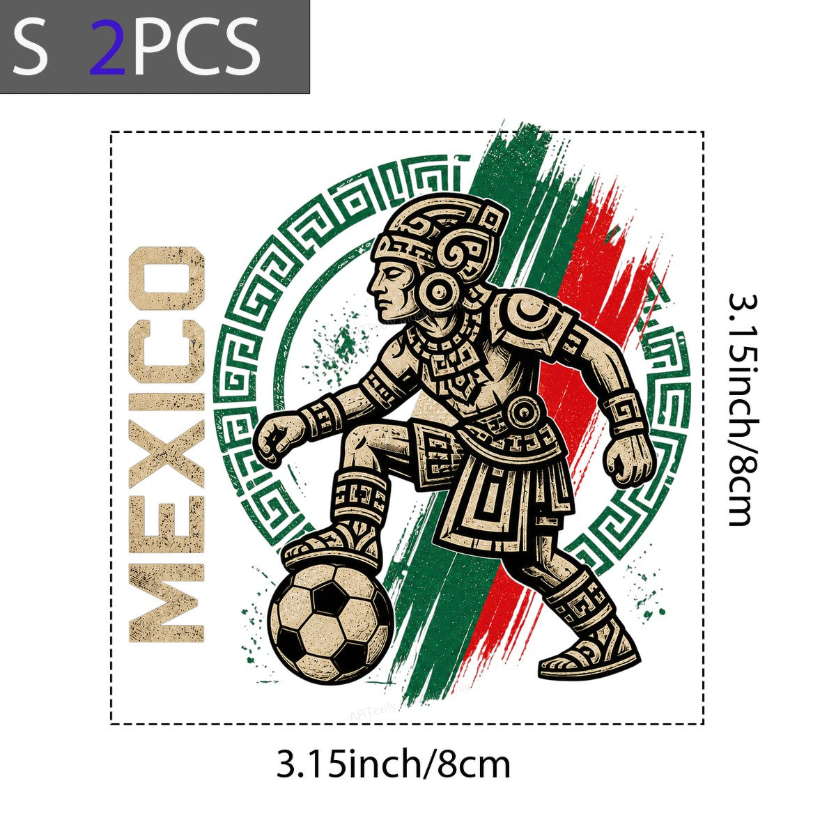 DTF Transfer Mexico Aztec Soccer Warrior Graphic with Green Red Brush Flag for T Shirts Hoodies and Game Day Apparel - 8